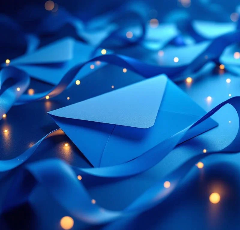 Suoramarkkinointikirjekuoria ja kiiltäviä mainosmateriaaleja sinisillä värigradienteilla ammattimaisessa valossa


```
Character count: 114